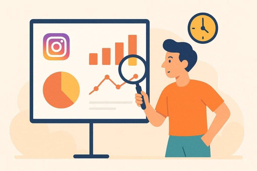 melhor horário para postar no instagram - illustration homem pesquisando o assunto na legenda
