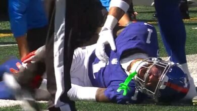 New York Giants star Malik Nabers is carted off in agony after suffering 'season-ending ACL injury'