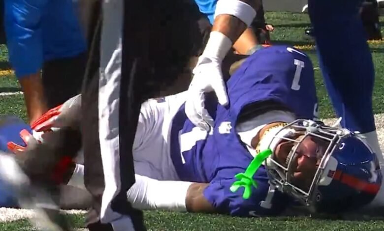 New York Giants star Malik Nabers is carted off in agony after suffering 'season-ending ACL injury'
