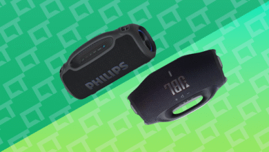 Comparação entre Philips Boombeat TAX400B e JBL Boombox 4, destacando as diferenças em design, qualidade de som, duração da bateria e conectividade.
