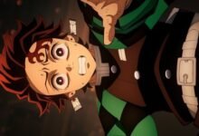 Cena do filme Demon Slayer: Kimetsu No Yaiba Castelo Infinito, o qual bateu recorde histórico de bilheteria no Brasil, mostrando os personagens principais em uma intensa batalha dentro do Castelo Infinito.