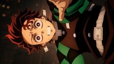 Cena do filme Demon Slayer: Kimetsu No Yaiba Castelo Infinito, o qual bateu recorde histórico de bilheteria no Brasil, mostrando os personagens principais em uma intensa batalha dentro do Castelo Infinito.
