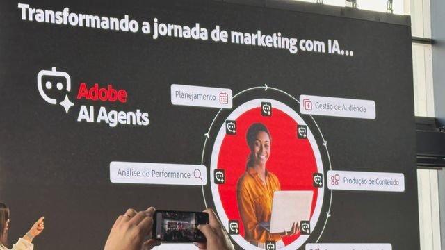 Infográfico detalhando como a Adobe utiliza inteligência artificial para revolucionar estratégias de marketing e fortalecer a segurança digital.