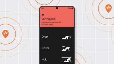 Imagem mostrando celulares Android conectados formando uma rede global de alertas de terremotos, graças ao sistema do Google.