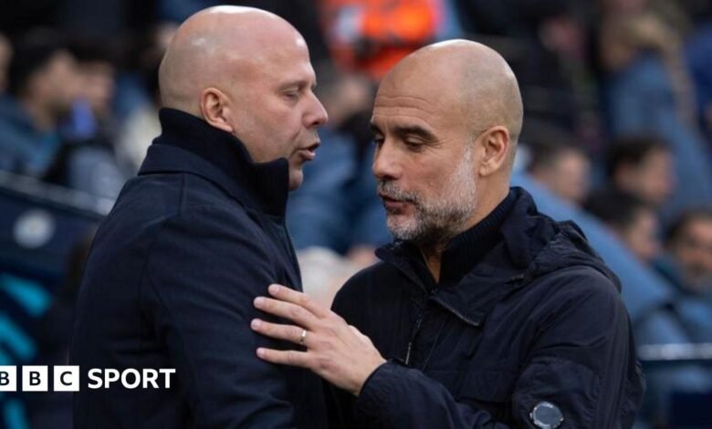 Liverpool head coach Arne Slot and Manchester City counterpart Pep Guardiola are trying to chase down Arsenal at the top of the Premier League.