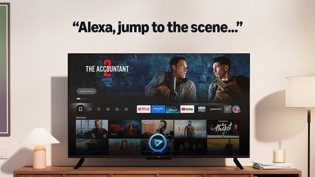 Tela de Fire TV da Amazon demonstrando o recurso inovador de localização instantânea de cenas em filmes, destacando uma interface intuitiva e moderna.